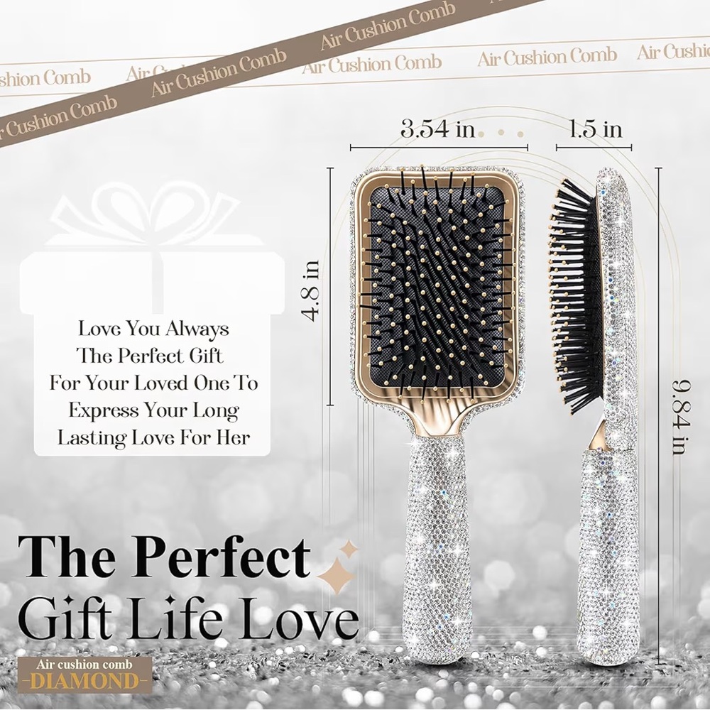 NWT Sparkling Bling Swarovski Crystal Rhinestone Hair Brush + Gift - Picture 8 of 8